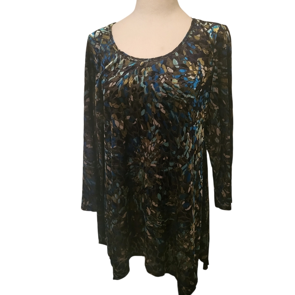 Coco Bianco Velour Tunic Green/Blue sz M